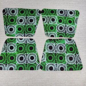 Handmade Batik Placemats Set of 4 Green Black Gold Geometric Sunburst Cotton